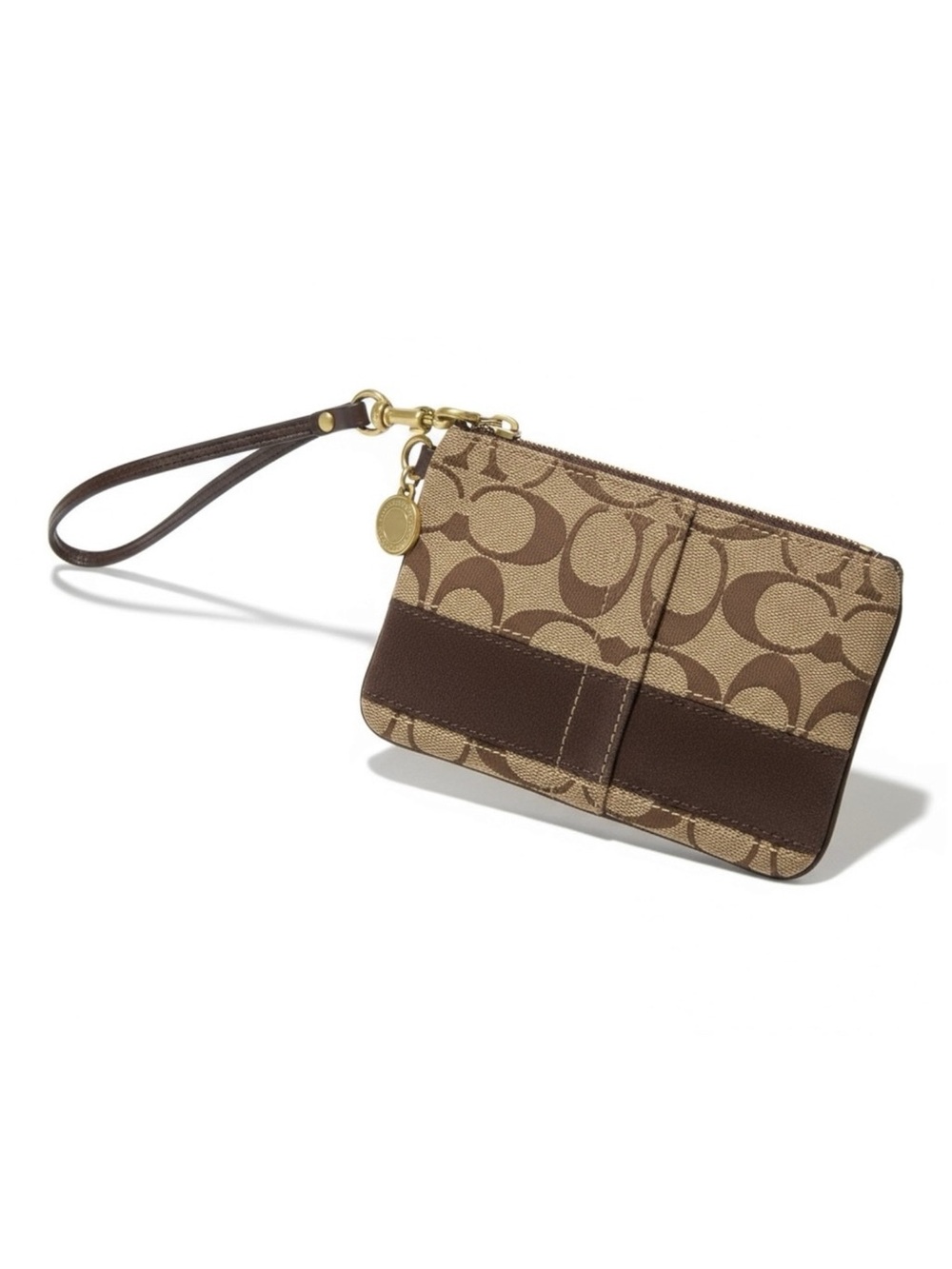 Coach ❃ Signature Monogram Jacquard Wristlet Clutch Bag ❃ Leather Trim ❃ Khaki ❃ - Picture 2 of 16